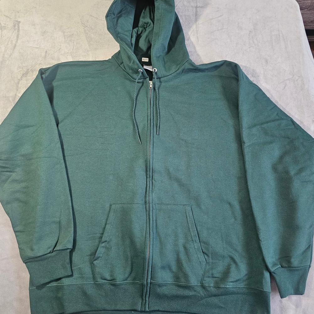 Hanes Ultimate Cotton Full Zip Hoodie Mens XL Forest Green Fleece Sweatshirt 271